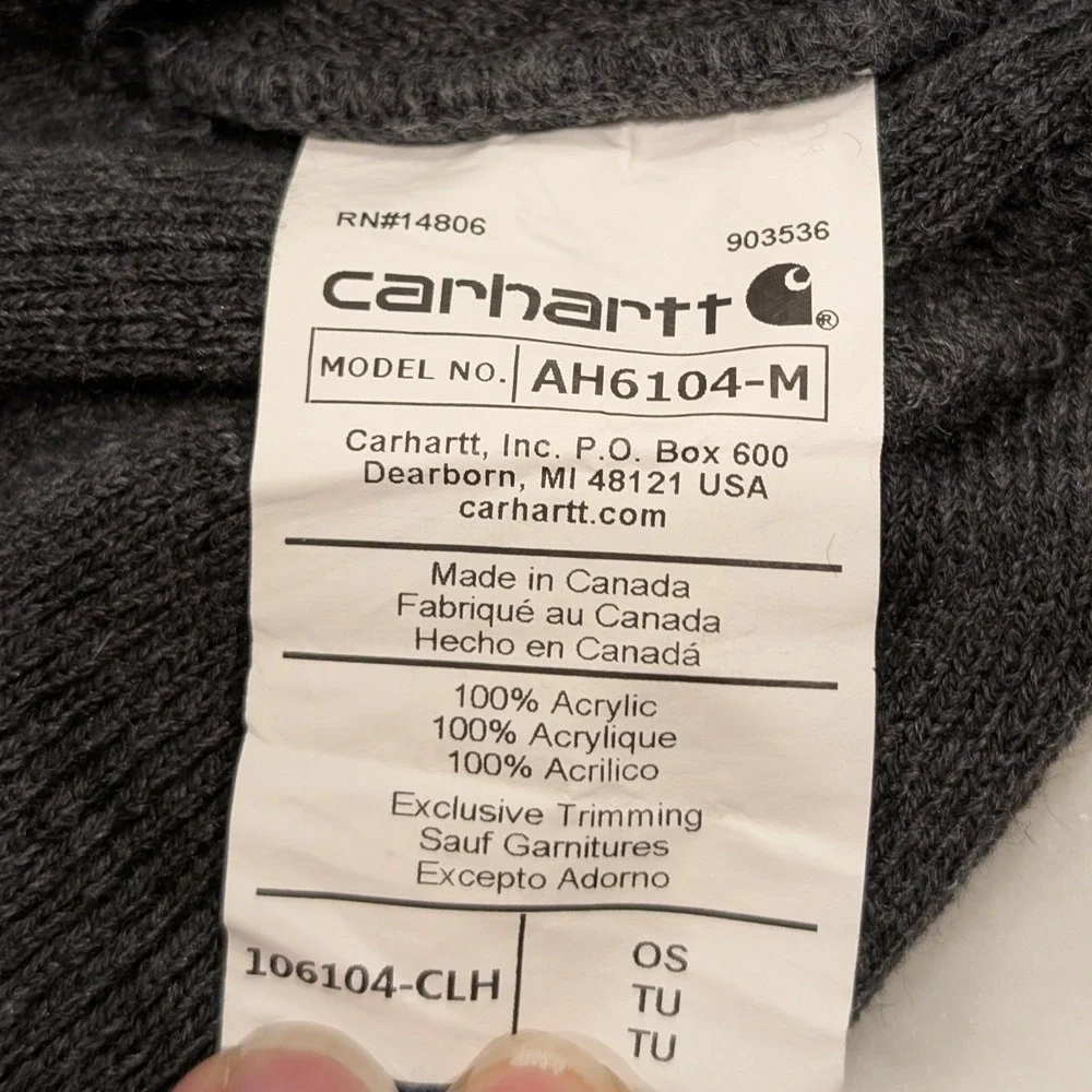 Carhartt Support The Trades Beanie Hat Charcoal Gray AH6104-M Knit OS‎